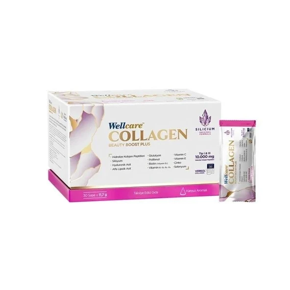 Wellcare Collagen Beauty Plus 10000 mg Karpuz & Nane Aromalı Likit Form 30 Tüp x 4 0ml + 30 Kapsül ürün görseli 1