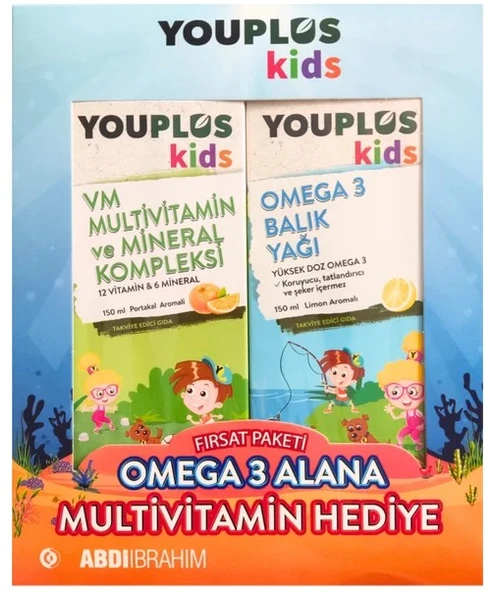 Youplus Kids Omega 3 Balık Yağı 150 ml + Kids VM 150 ml ürün görseli 1