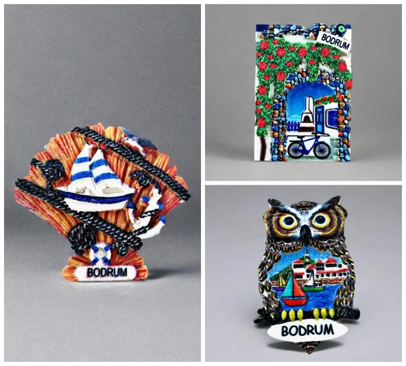 BODRUM Temalı Kabartmalı Polyester 3 lü  Magnet Seti Buzdolabı Süsü (kod:1118) ürün görseli 1