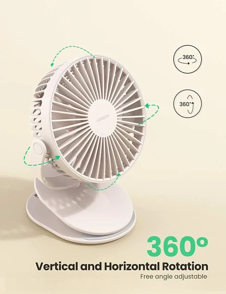 UGREEN 80907 LP308 Çok Fonksiyonlu Klipsli Şarj Edilebilir Ultra Sessiz Vantilatör Beyaz ürün görseli 1