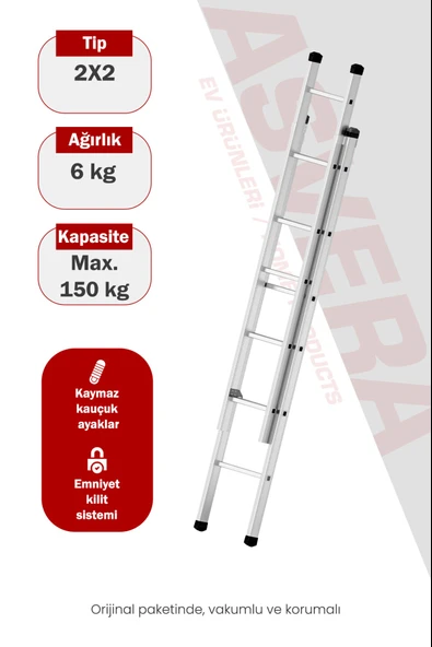 Asvera Endüstriyel 4 Metre 2 Parçalı Alüminyum Merdiven - 1.4 mm Sürgülü Profesyonel Merdiven ürün görseli 1