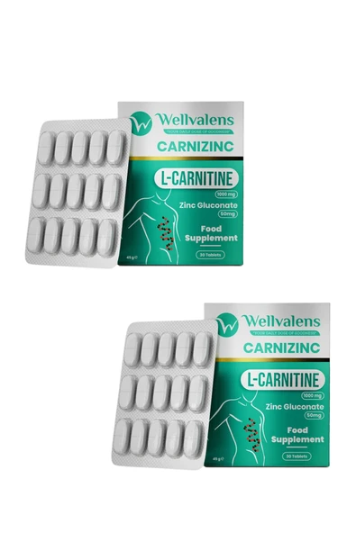 Wellvalens Carnizinc L-Karnitin 1000 mg + Çinko 2 Kutu 60 Tablet ürün görseli 1