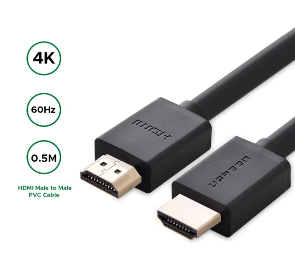 UGREEN 30115 HD104 3D UHD 4K HDR 18Gbps Yüksek Hızlı Ethernet ve HDMI 2.0 Kablosu Siyah 0.5metre ürün görseli 1