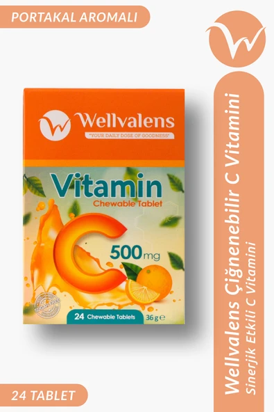 Vitamin C 500 mg Çiğnenebilir Tablet (Şekersiz) | 24 Tablet, Portakal Aromalı ürün görseli 1