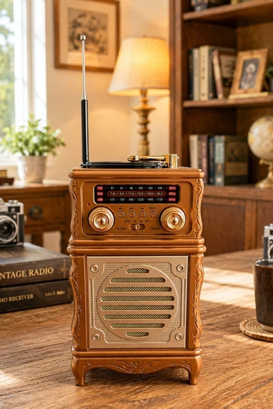 Feexot FX-2502B Retro Nostaljik Radyo - Bluetooth Hoparlör, USB, TF Kart, AUX Girişli Şarjlı Radyo ürün görseli 1