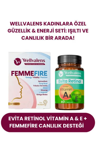 Kadınlara Özel Güzellik & Enerji Paketi | Evita Retinol Vitamin A & E + FemmeFire Canlılık Desteği ürün görseli 1