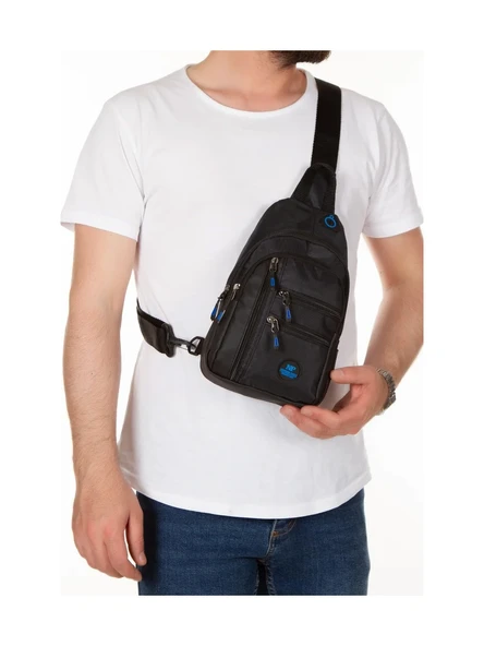 Body Bag Usb Çıkışlı Çapraz Göğüs Ve Sırt Çantası - Qatro 2333 - Siyah Mavi ürün görseli 1