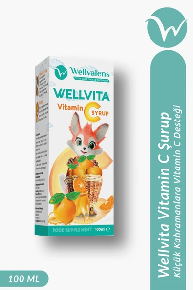 Wellvalens Wellvita Vitamin C Şurup 100 ml - Çocuklar İçin C Vitamini Takviyesi - Portakal Aromalı Sıvı Form ürün görseli 1