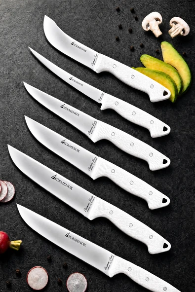 Sürmene Serisi Mutfak Bıçak Seti Et Ekmek Sebze Salata Fileto Bıçağı 6 Lı Set Beyaz (MFT-028) ürün görseli 1