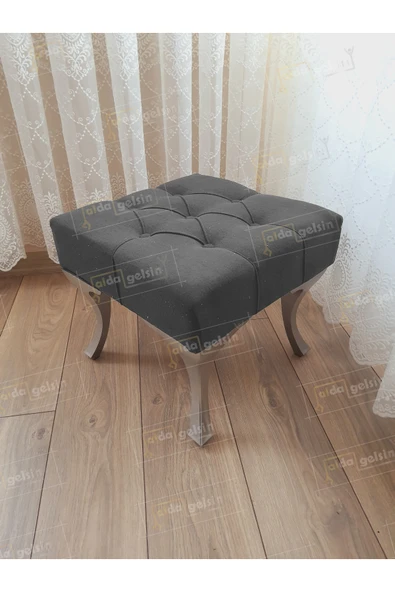 aldagelsin Kapitoneli Makyaj Pufu Ayak Ucu Puf Gümüş Ayak (45*45) Antrasit 45 x 45 ürün görseli 1