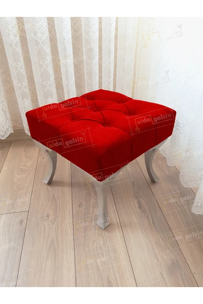 aldagelsin Kapitoneli Makyaj Pufu Ayak Ucu Puf Gümüş Ayak (45*45) Kırmızı 45 x 45 ürün görseli 1
