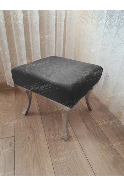 aldagelsin Ayak Ucu Kapı Önü Antre Düz Bench Puf Gümüş Ayak Antrasit Gri 45 x 45 ürün görseli 1