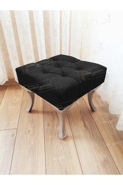 aldagelsin Kapitoneli Makyaj Pufu Ayak Ucu Puf Gümüş Ayak (45*45) Siyah 45 x 45 ürün görseli 1
