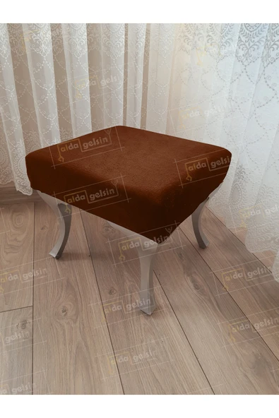 aldagelsin Ayak Ucu Kapı Önü Antre Düz Bench Puf Gümüş Ayak Kahve 45 x 45 ürün görseli 1