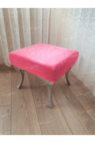 aldagelsin Ayak Ucu Kapı Önü Antre Düz Bench Puf Gümüş Ayak Pembe 45 x 45 ürün görseli 1