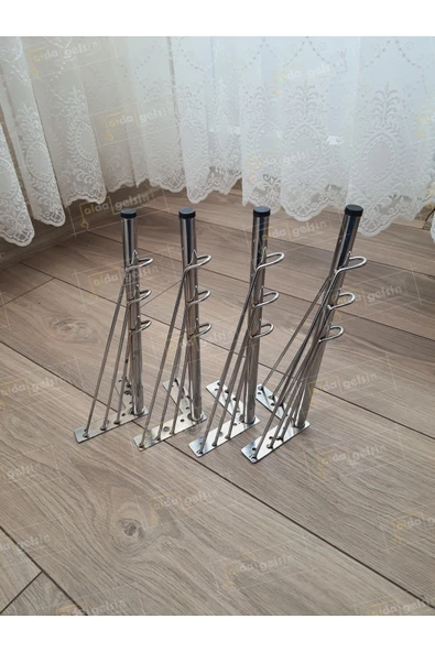 aldagelsin Mobilya Koltuk Sehpa Komidin Puf Bench Metal Telli Ayak 32 cm 4 Adet Gümüş ürün görseli 1