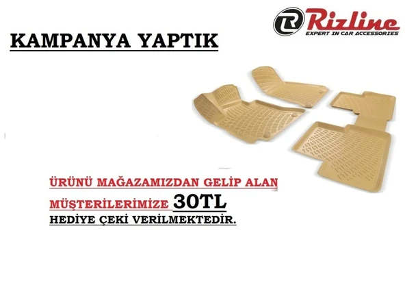 Rizline Bmw Uyumlu E90 3D Havuzlu Paspas Bej Aynı Gün Ücretsiz Kargo ürün görseli 1