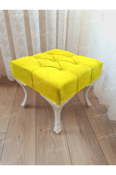 aldagelsin Kapitoneli Makyaj Pufu Ayak Ucu Puf Beyaz Ayak (45*45) Sarı 45 x 45 ürün görseli 1