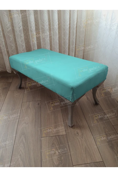 aldagelsin Ayak Ucu Kapı Önü Antre Düz Bench Puf Orta Sehpa Gümüş Ayak Turkuaz 90 x 45 ürün görseli 1