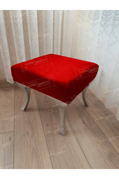 aldagelsin Ayak Ucu Kapı Önü Antre Düz Bench Puf Gümüş Ayak Kırmızı 45 x 45 ürün görseli 1