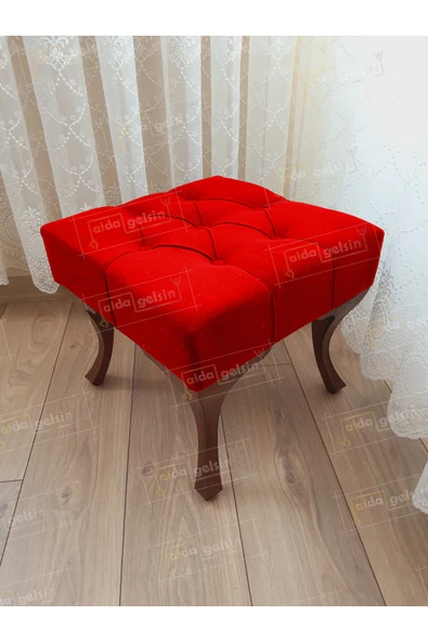 aldagelsin Kapitoneli Makyaj Pufu Ayak Ucu Puf Ceviz Ayak (45*45) Kırmızı 45 x 45 ürün görseli 1