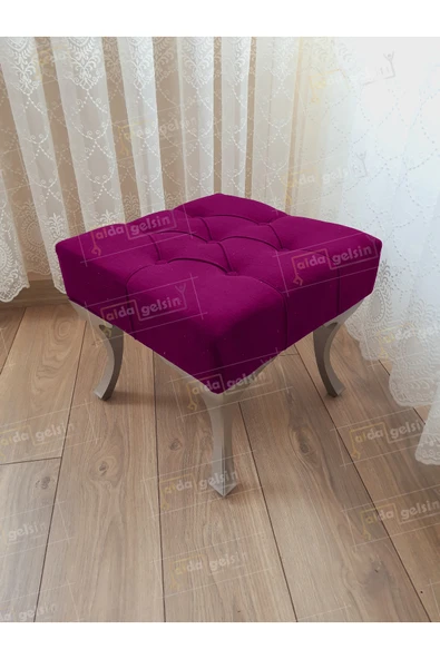 aldagelsin Kapitoneli Makyaj Pufu Ayak Ucu Puf Gümüş Ayak (45*45) Mor 45 x 45 ürün görseli 1
