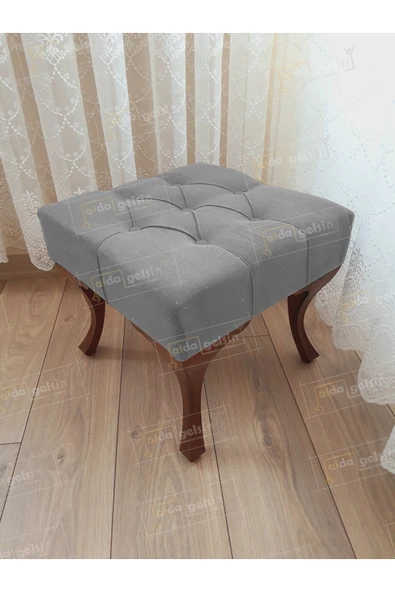 aldagelsin Kapitoneli Makyaj Pufu Ayak Ucu Puf Ceviz Ayak (45*45) Gri 45 x 45 ürün görseli 1