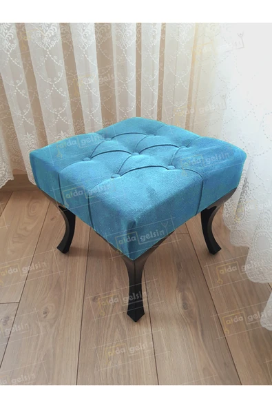 aldagelsin Kapitoneli Makyaj Pufu Ayak Ucu Puf Siyah Ayak (45*45) Turkuaz 45 x 45 ürün görseli 1