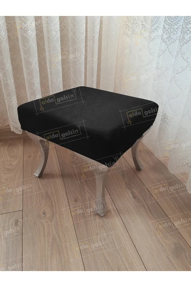 aldagelsin Ayak Ucu Kapı Önü Antre Düz Bench Puf Gümüş Ayak Siyah 45 x 45 ürün görseli 1