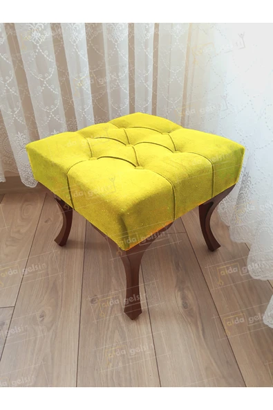 aldagelsin Kapitoneli Makyaj Pufu Ayak Ucu Puf Ceviz Ayak (45*45) Sarı 45 x 45 ürün görseli 1
