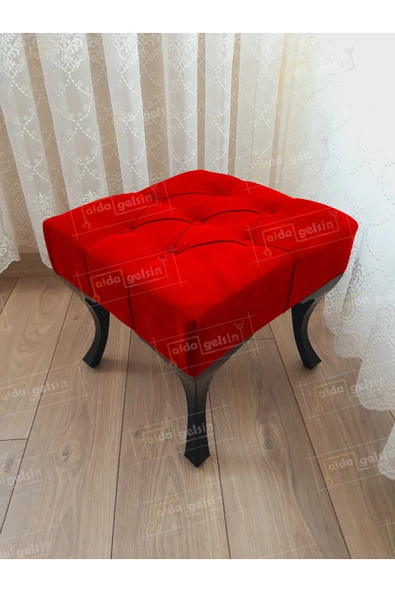 aldagelsin Kapitoneli Makyaj Pufu Ayak Ucu Puf Siyah Ayak (45*45) Kırmızı 45 x 45 ürün görseli 1