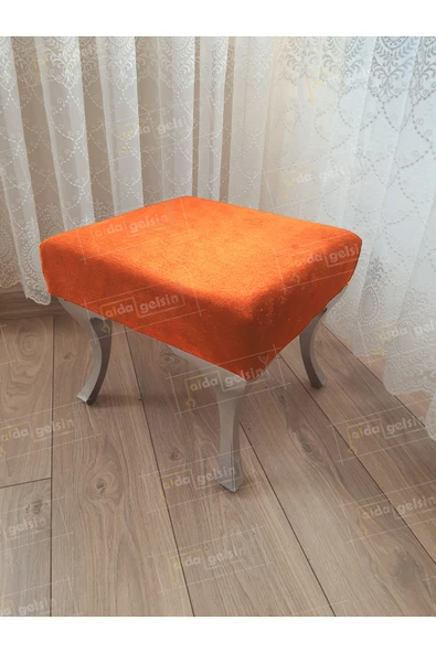 aldagelsin Ayak Ucu Kapı Önü Antre Düz Bench Puf Gümüş Ayak Turuncu 45 x 45 ürün görseli 1