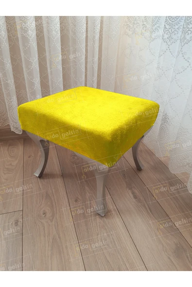 aldagelsin Ayak Ucu Kapı Önü Antre Düz Bench Puf Gümüş Ayak Sarı 45 x 45 ürün görseli 1
