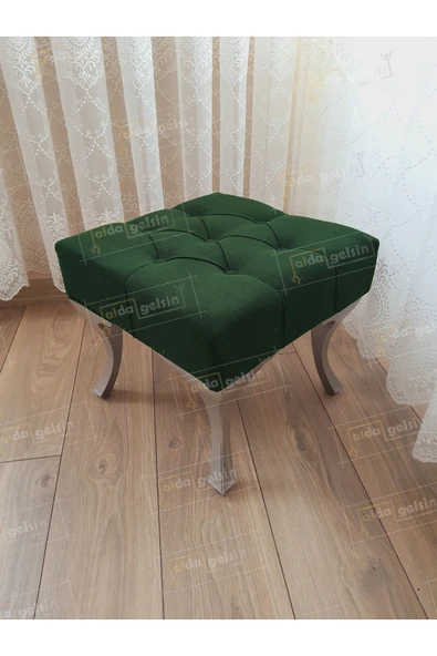 aldagelsin Kapitoneli Makyaj Pufu Ayak Ucu Puf Gümüş Ayak (45*45) Yeşil 45 x 45 ürün görseli 1