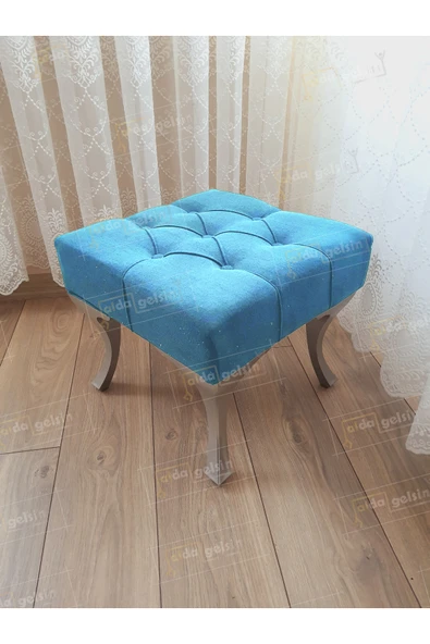 aldagelsin Kapitoneli Makyaj Pufu Ayak Ucu Puf Gümüş Ayak (45*45) Turkuaz 45 x 45 ürün görseli 1