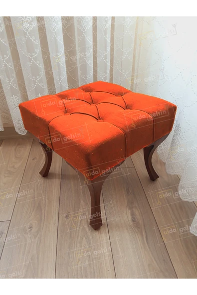 aldagelsin Kapitoneli Makyaj Pufu Ayak Ucu Puf Ceviz Ayak (45*45) Turuncu 45 x 45 ürün görseli 1