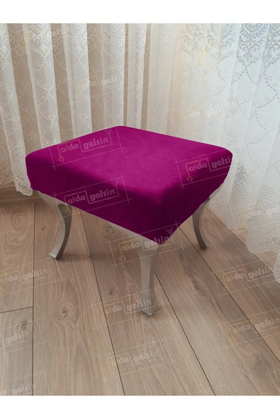 aldagelsin Ayak Ucu Kapı Önü Antre Düz Bench Puf Gümüş Ayak Mor 45 x 45 ürün görseli 1