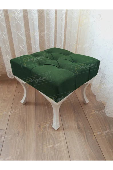 aldagelsin Kapitoneli Makyaj Pufu Ayak Ucu Puf Beyaz Ayak (45*45) Yeşil 45 x 45 ürün görseli 1