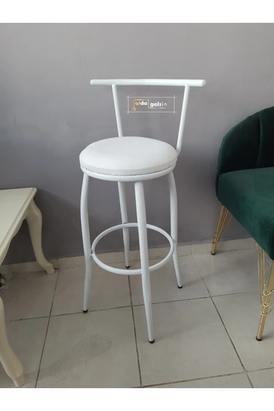 aldagelsin Sırtlı Dekoratif Bar Tabure Ak Inci Beyaz 70 x 40 ürün görseli 1