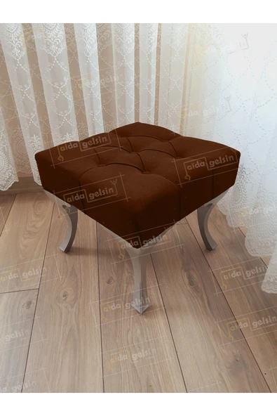 aldagelsin Kapitoneli Makyaj Pufu Ayak Ucu Puf Gümüş Ayak (45*45) Kahve 45 x 45 ürün görseli 1