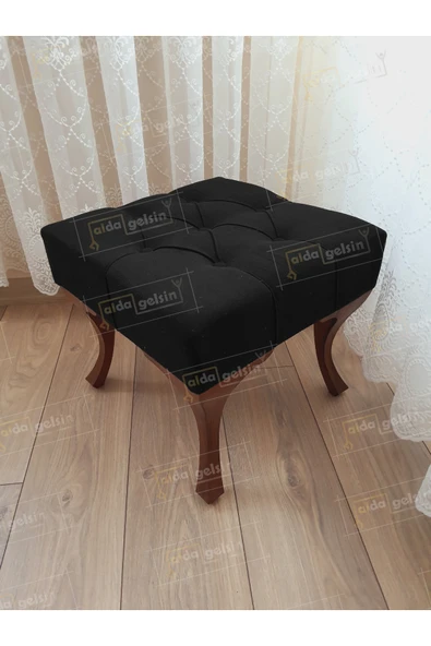 aldagelsin Kapitoneli Makyaj Pufu Ayak Ucu Puf Ceviz Ayak (45*45) Siyah 45 x 45 ürün görseli 1
