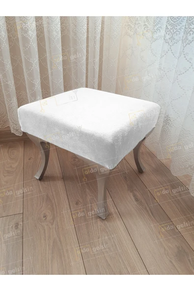 aldagelsin Ayak Ucu Kapı Önü Antre Düz Bench Puf Gümüş Ayak Beyaz 45 x 45 ürün görseli 1