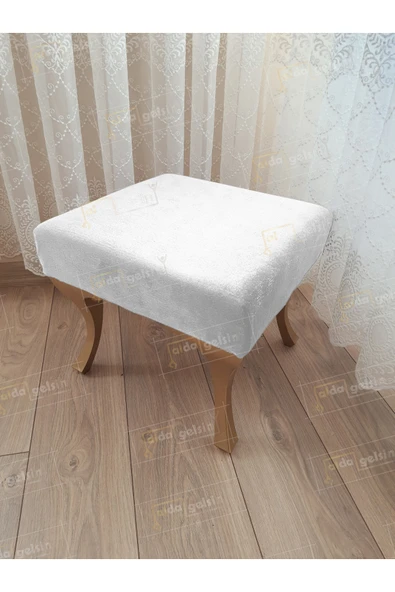 aldagelsin Ayak Ucu Kapı Önü Antre Düz Bench Puf Gold Ayak Beyaz 45 x 45 ürün görseli 1