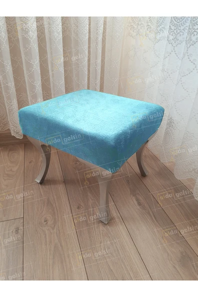 aldagelsin Ayak Ucu Kapı Önü Antre Düz Bench Puf Gümüş Ayak Turkuaz 45 x 45 ürün görseli 1