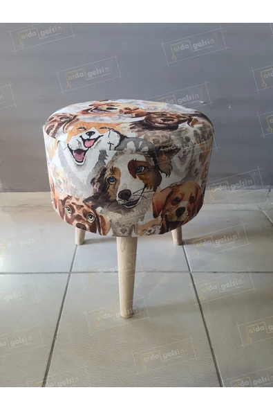aldagelsin Dekoratif Ahşap Ayak Retro Yuvarlak Puf Köpek 37 x 42 ürün görseli 1