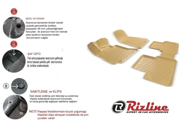Rizline Audi Uyumlu A6 Bej 2005-2006 Model 3D Havuzlu Paspas Drs Tunıng ürün görseli 1