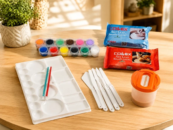 Coilex Kendin Yap (DIY) Seramik Kil Seti - Akrilik Boya, Palet ve Şekillendirme Araçlı Komple Hobi Seti ürün görseli 1
