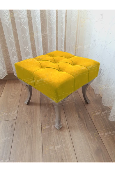 aldagelsin Kapitoneli Makyaj Pufu Ayak Ucu Puf Gümüş Ayak (45*45) Sarı 45 x 45 ürün görseli 1