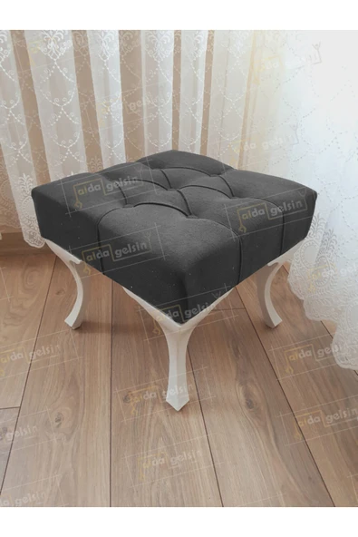 aldagelsin Kapitoneli Makyaj Pufu Ayak Ucu Puf Beyaz Ayak (45*45) Antrasit 45 x 45 ürün görseli 1