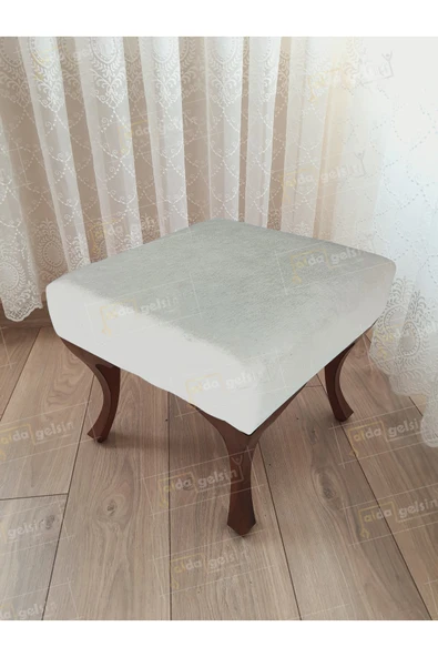 aldagelsin Ayak Ucu Kapı Önü Antre Düz Bench Puf Ceviz Ayak Beyaz 45 x 45 ürün görseli 1